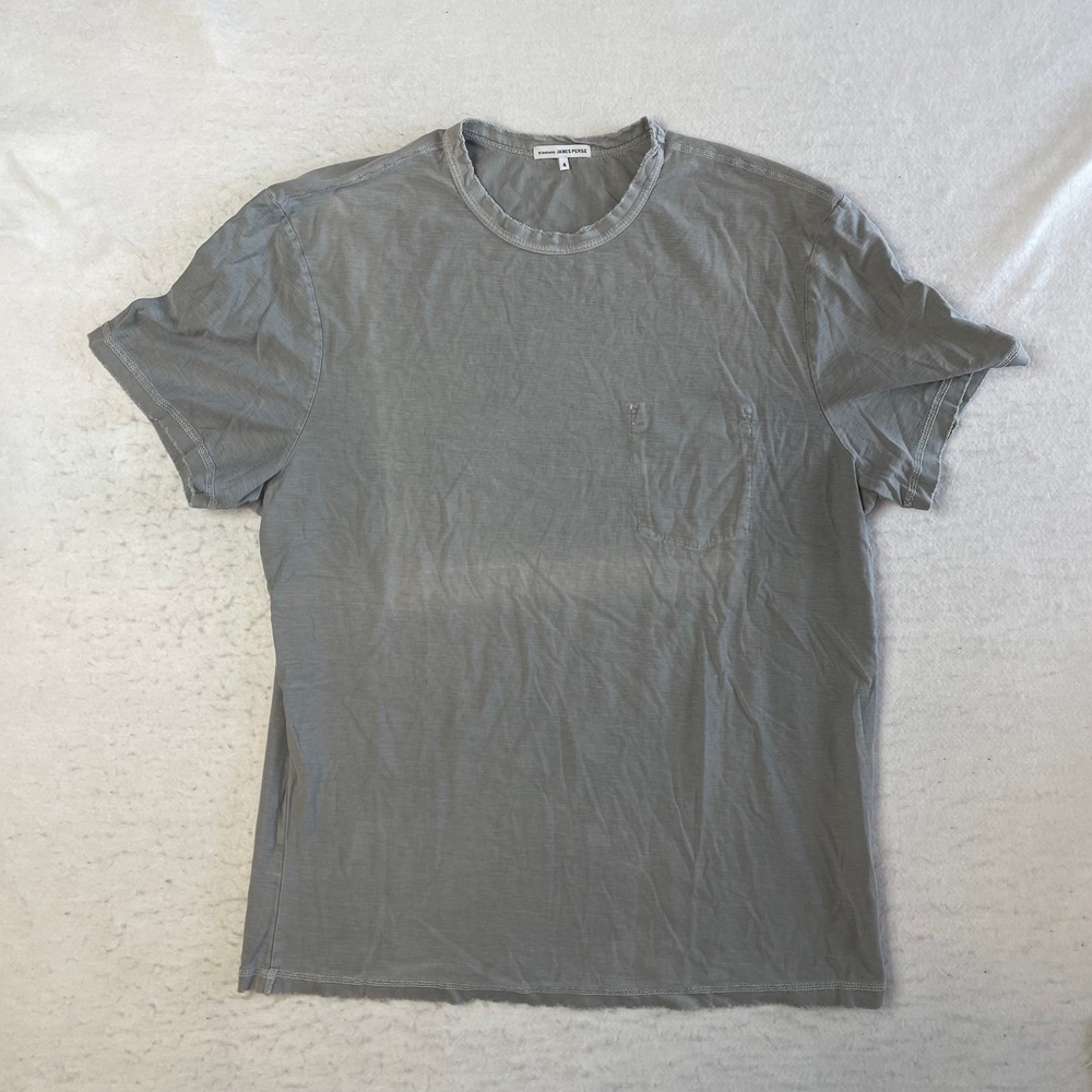 James Perse Pocket T-Shirt Mens Size 4 Gray Distressed Crew Neck Short Sleeve